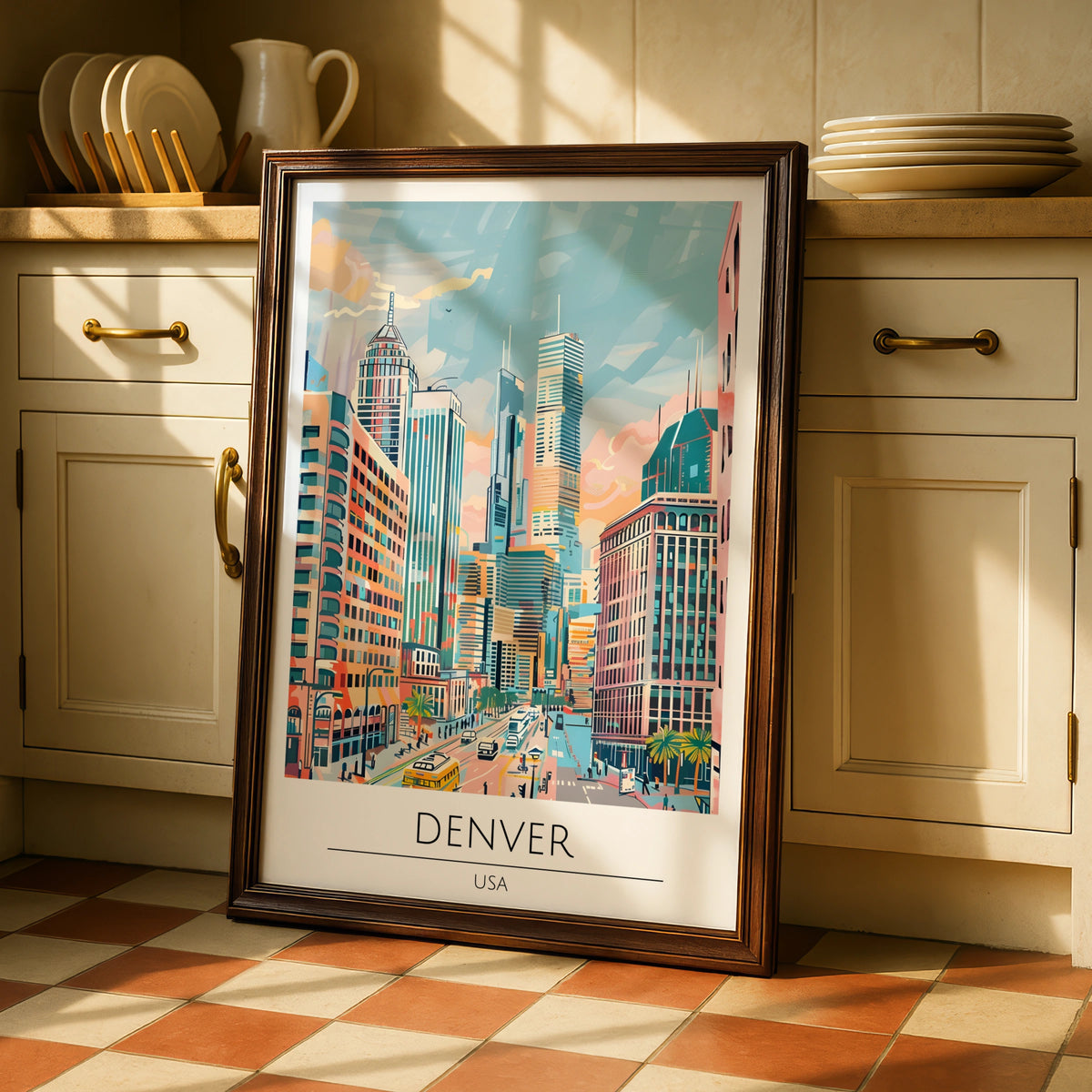 Denver Cityscape Poster, Vibrant Urban Wall Art, Contemporary Artwork, Colorado Skyline Print