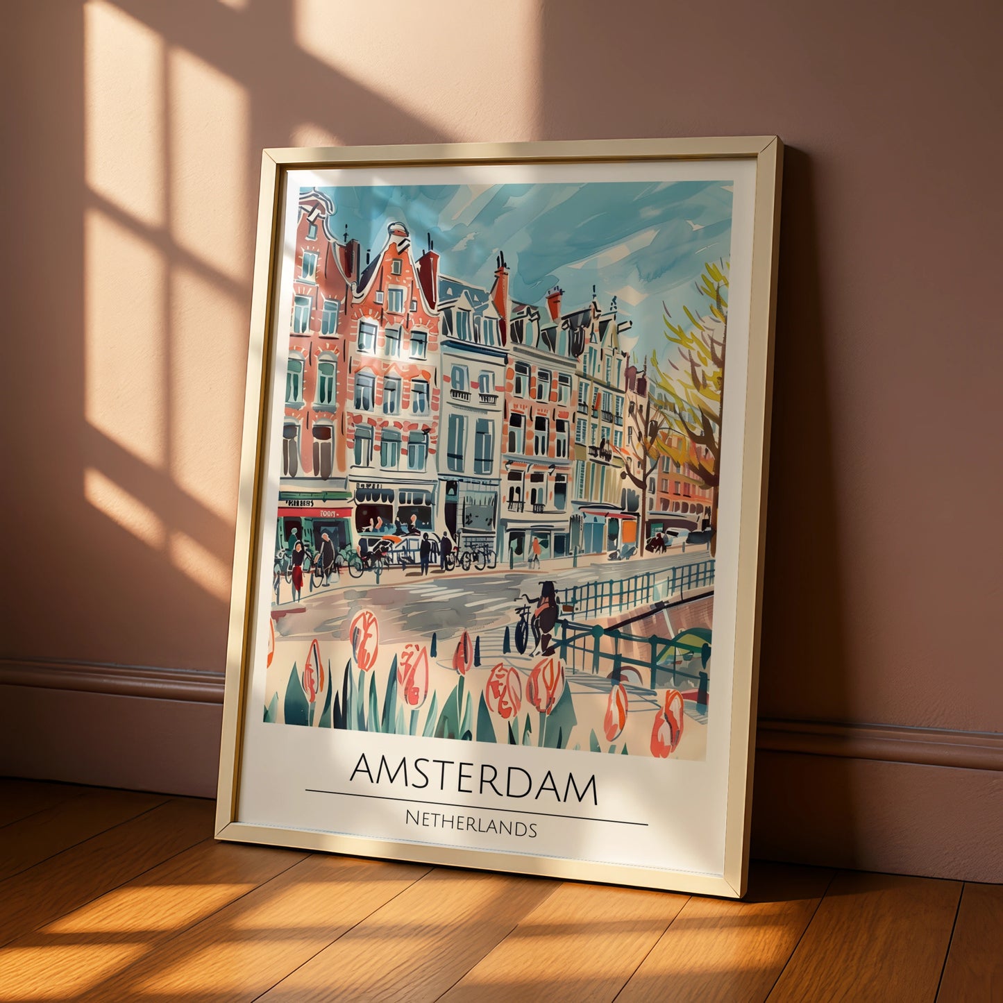 Amsterdam Cityscape Poster, Colourful Art Print of Netherlands, Urban Wall Decor, Maximalist Art