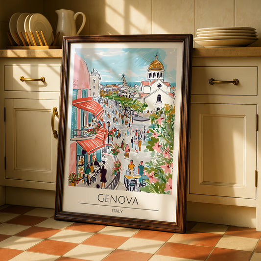 Genova Italy Art Print, Vibrant Cityscape Poster, Colourful European Wall Art, Travel Decor