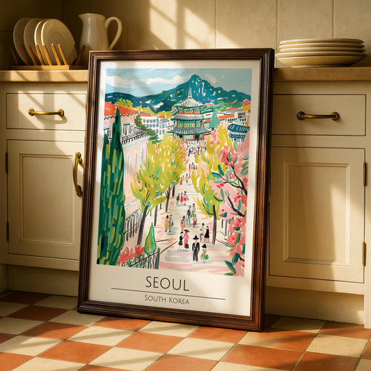 Seoul Art Print, Colourful South Korea Poster, City Landscape, Asian Wall Decor, Travel Art, Modern