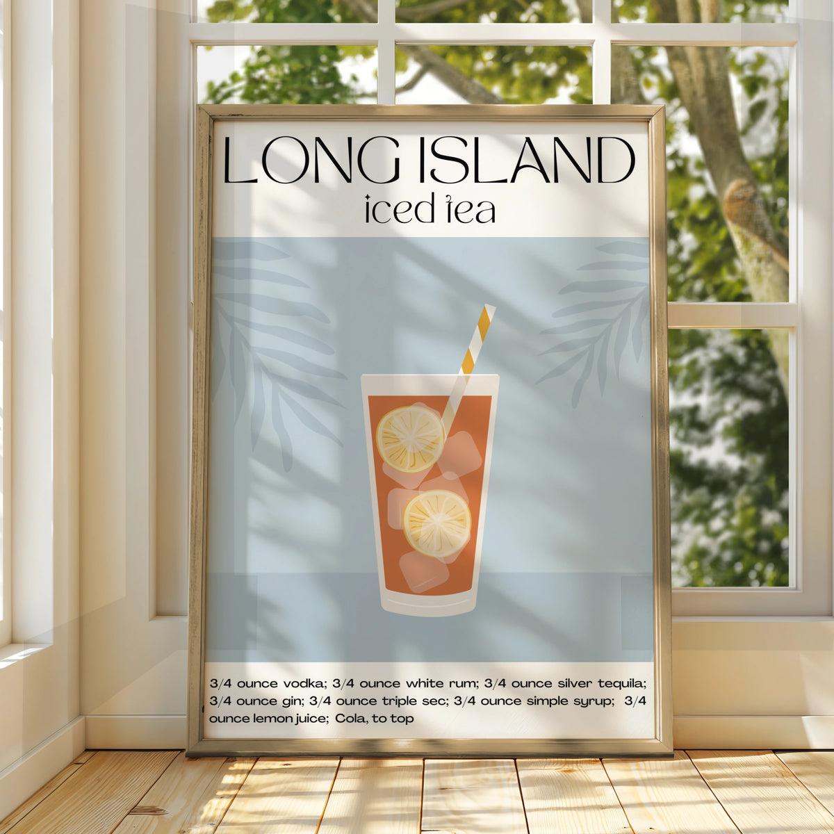 Long Island Iced Tea Cocktail Print, Kitchen Bar Cart Wall Art, Drinks Recipe Poster