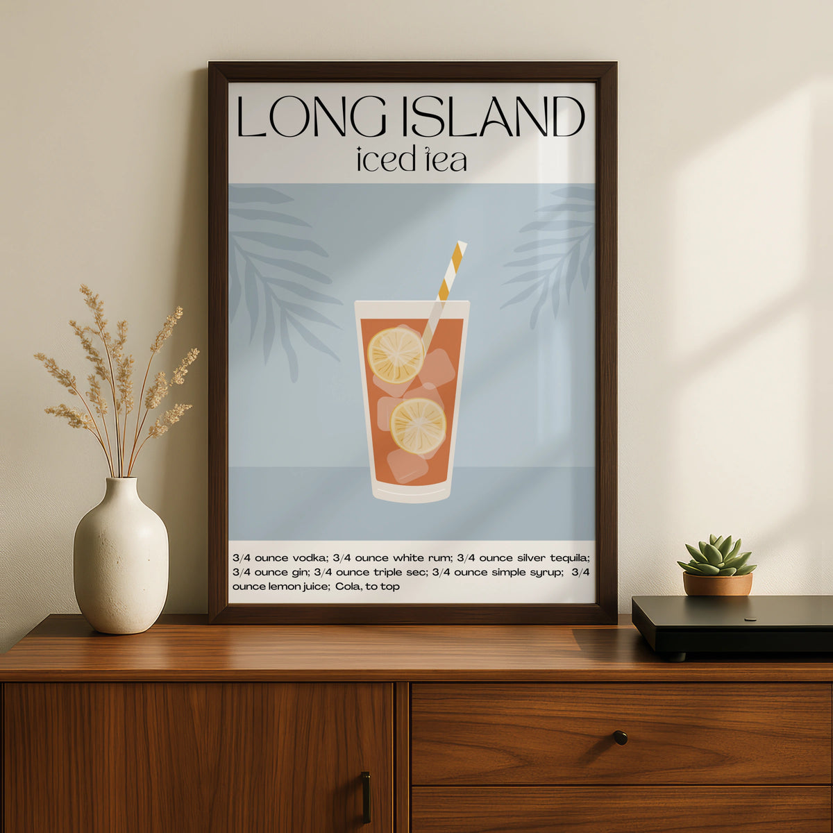 Long Island Iced Tea Cocktail Print, Kitchen Bar Cart Wall Art, Drinks Recipe Poster