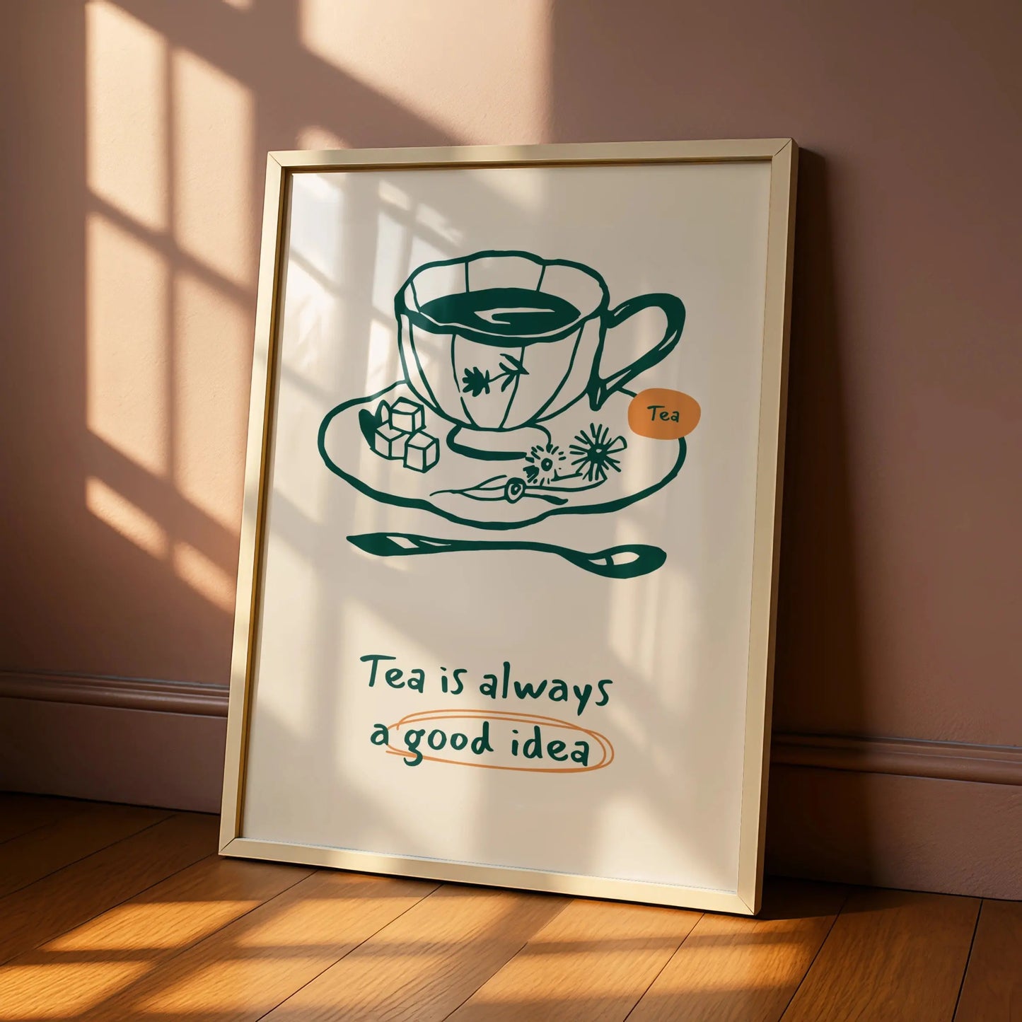 Tea Is Always A Good Idea Kitchen Print, Tea Cup Wall Art Poster, Quote