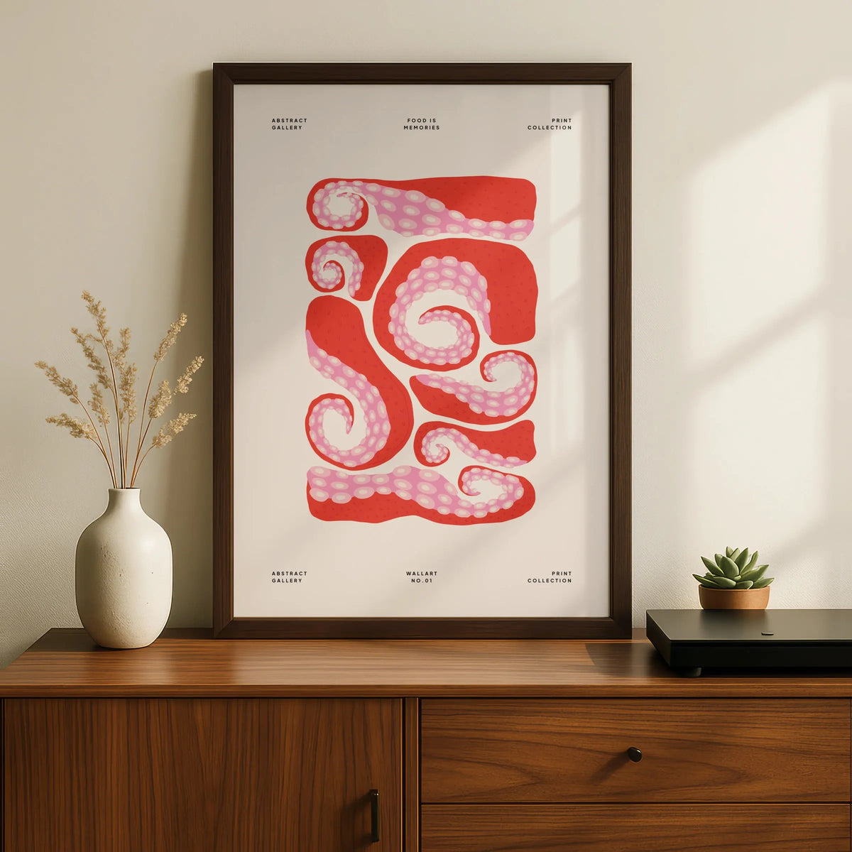 Octopus Tentacle Kitchen Art Print, Red Pink Food Wall Poster, Abstract Gallery