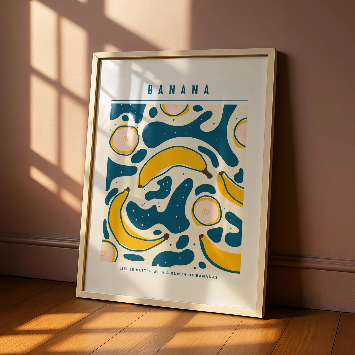Banana Kitchen Wall Art, Fruit Print Poster, Teal Yellow Retro Kitchen Decor