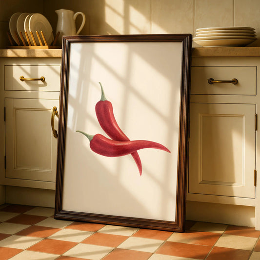 Red Chilli Pepper Kitchen Art Print, Botanical Food Poster, Minimalist Cook Wall Decor