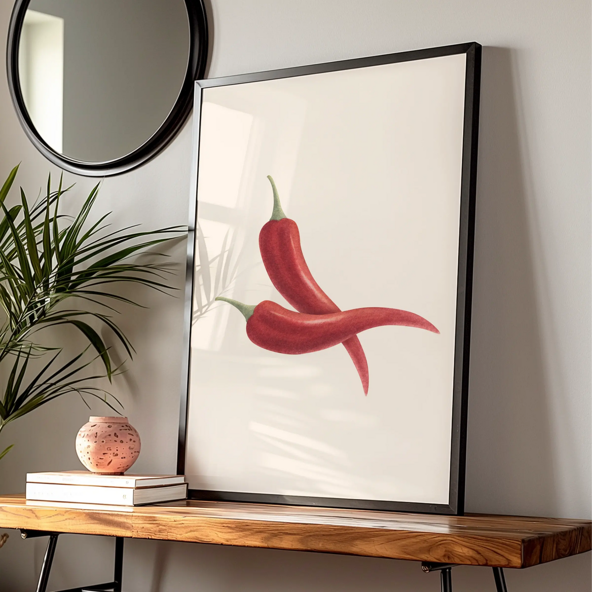 Red Chilli Pepper Kitchen Art Print, Botanical Food Poster, Minimalist Cook Wall Decor — Digital Download