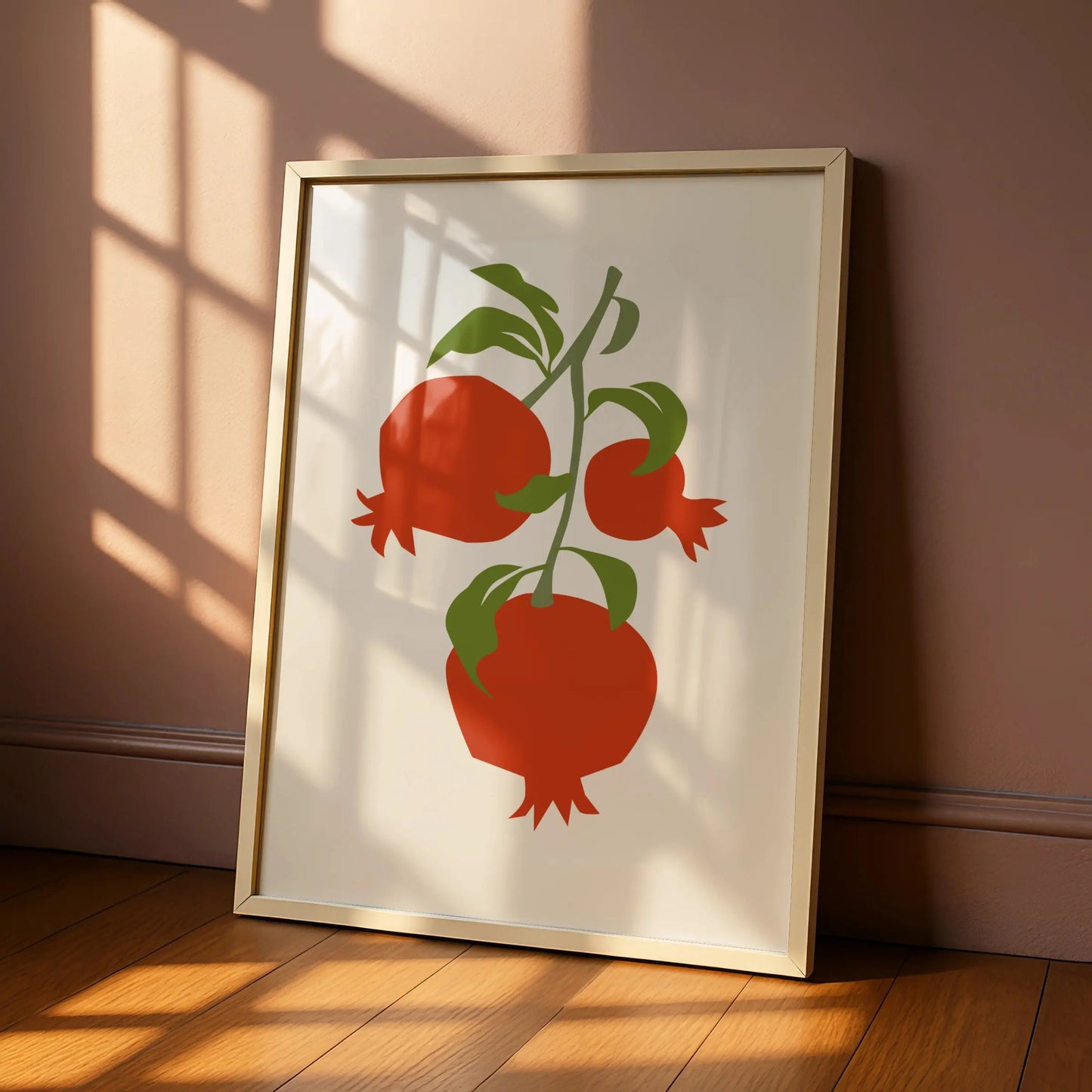 Pomegranate Kitchen Art Print, Fruit Wall Art, Red Green Botanical Poster, Minimalist Kitchen Decor