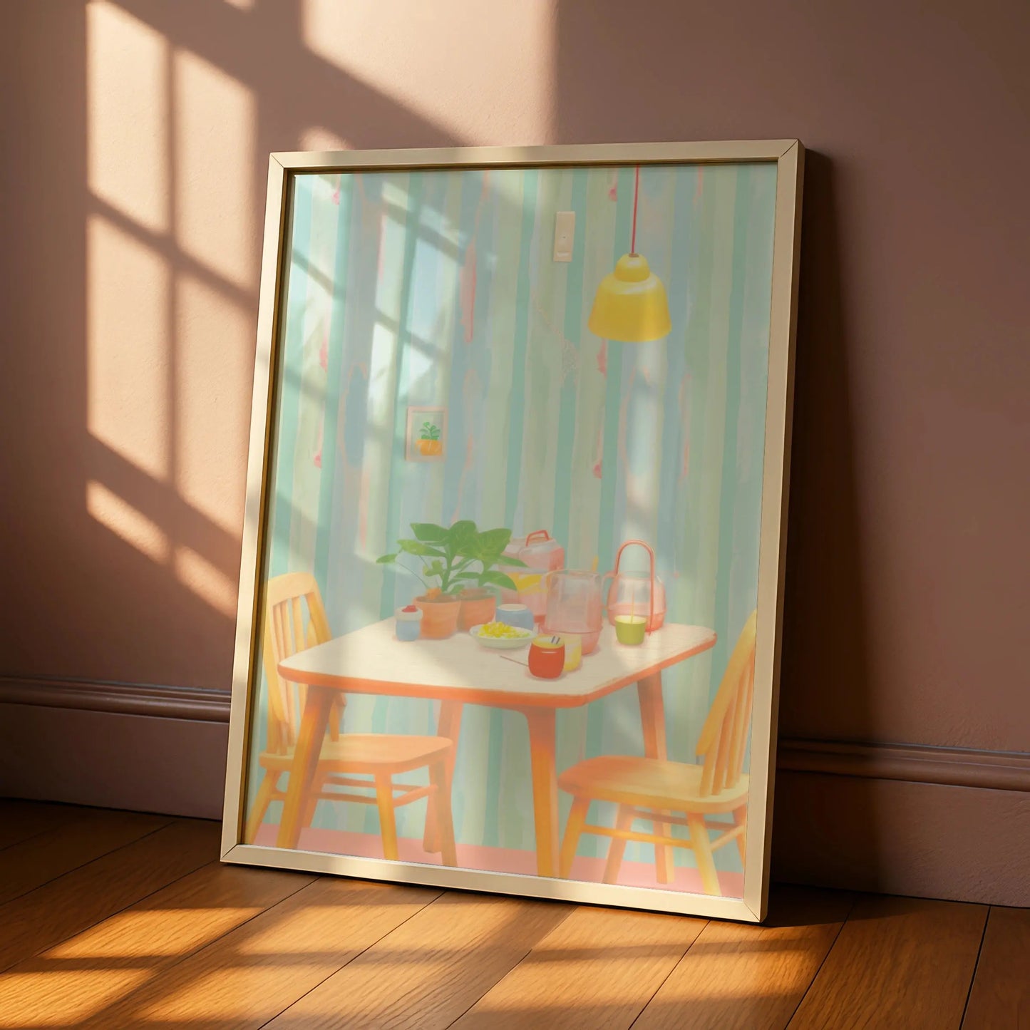 Pastel Kitchen Dining Room Art Print, Retro Table Scene Poster, Colourful Kitchen Wall Art