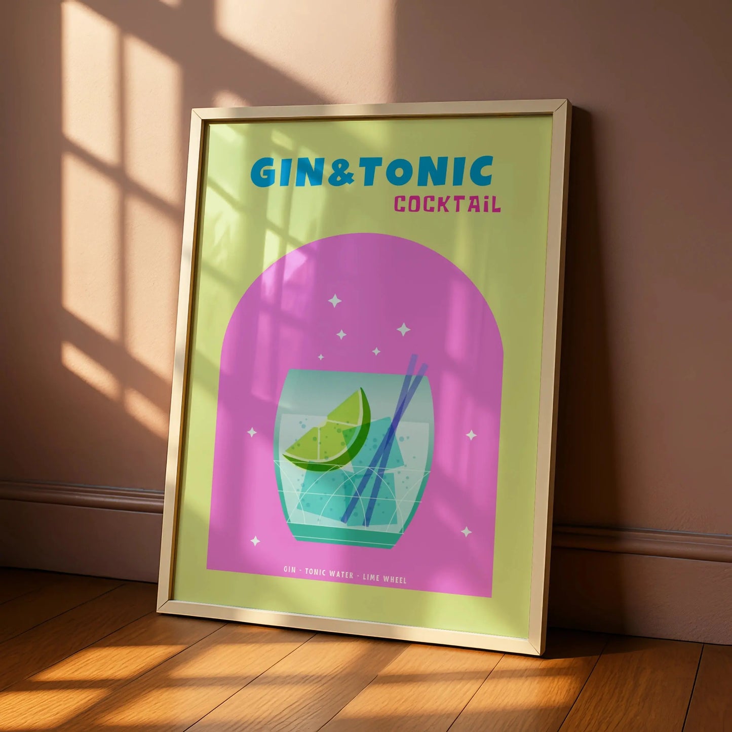 Gin and Tonic Cocktail Kitchen Wall Art, Bar Cart Poster, Colourful Drinks Print