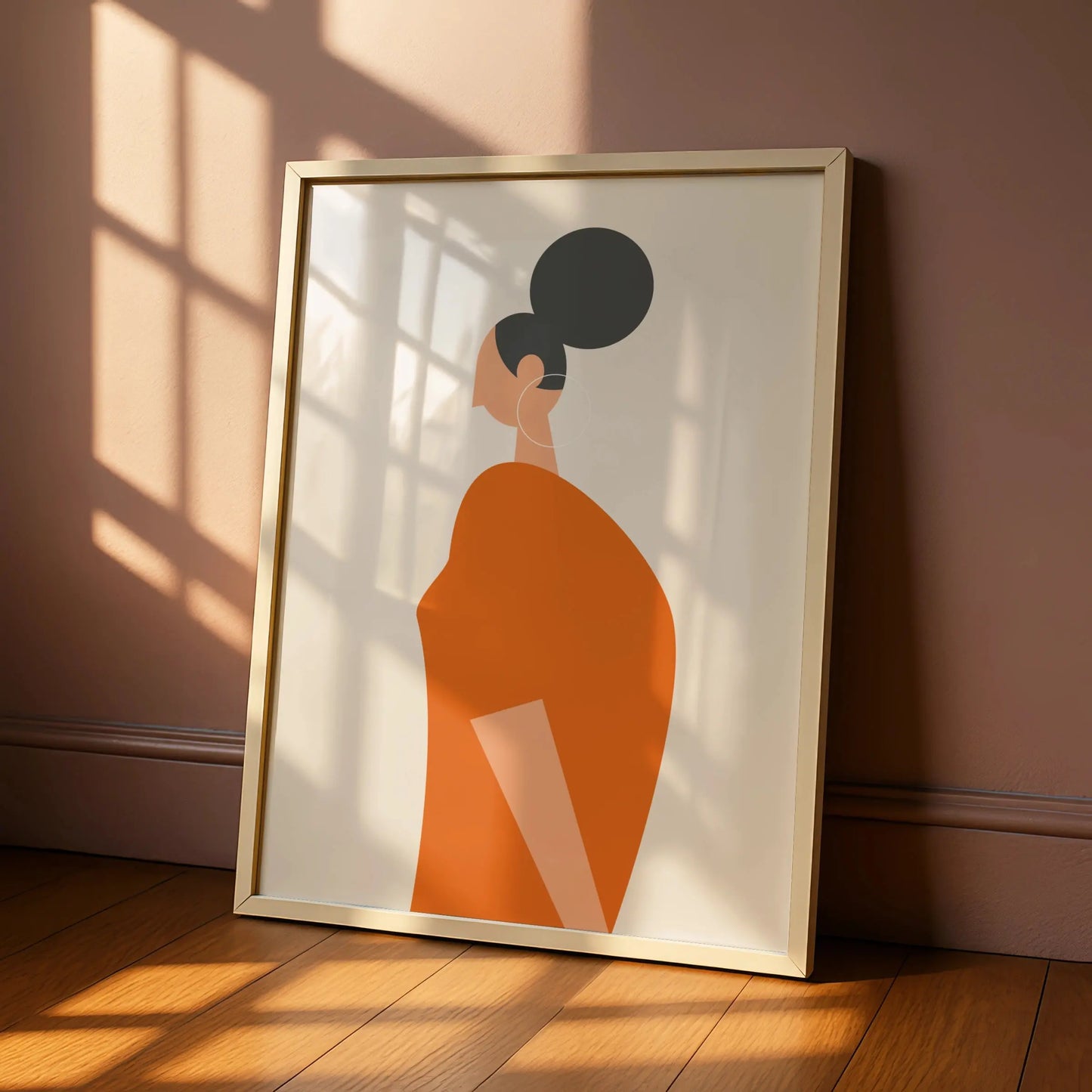 Minimalist Woman Figure Print, Orange Fashion Wall Art, Modern Kitchen Poster, Boho Female