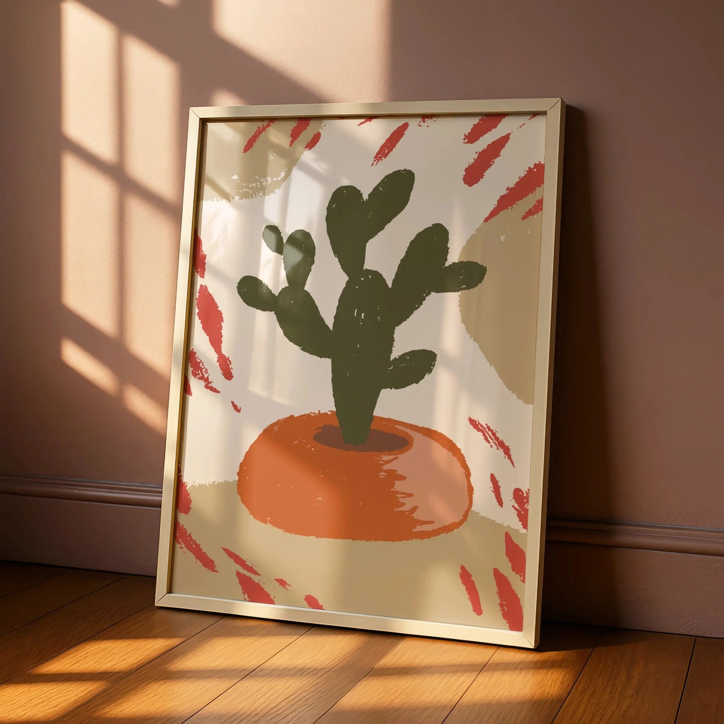 Cactus Kitchen Wall Art, Boho Plant Poster, Terracotta Green Retro Print, Maximalist Home Decor