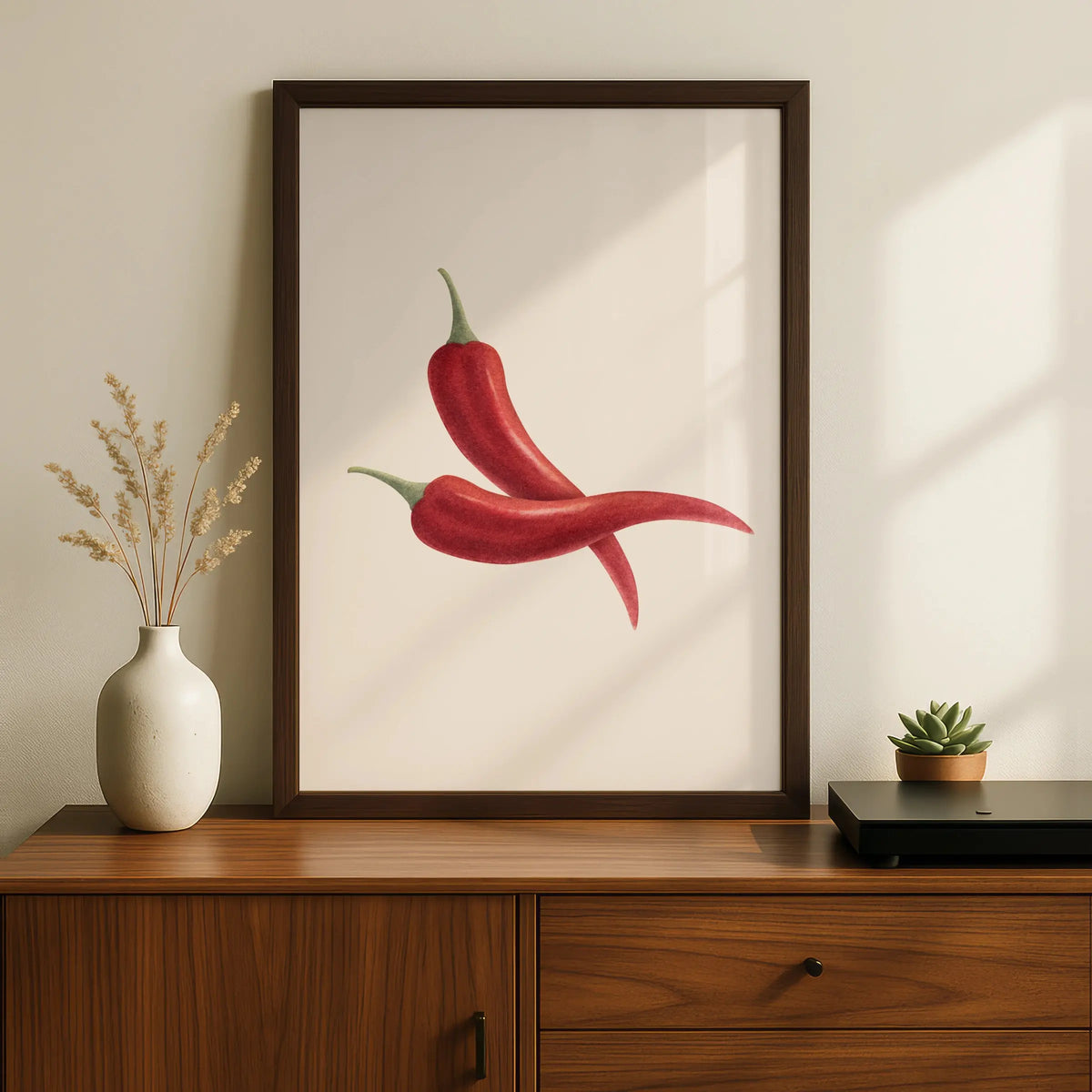 Red Chilli Pepper Kitchen Art Print, Botanical Food Poster, Minimalist Cook Wall Decor