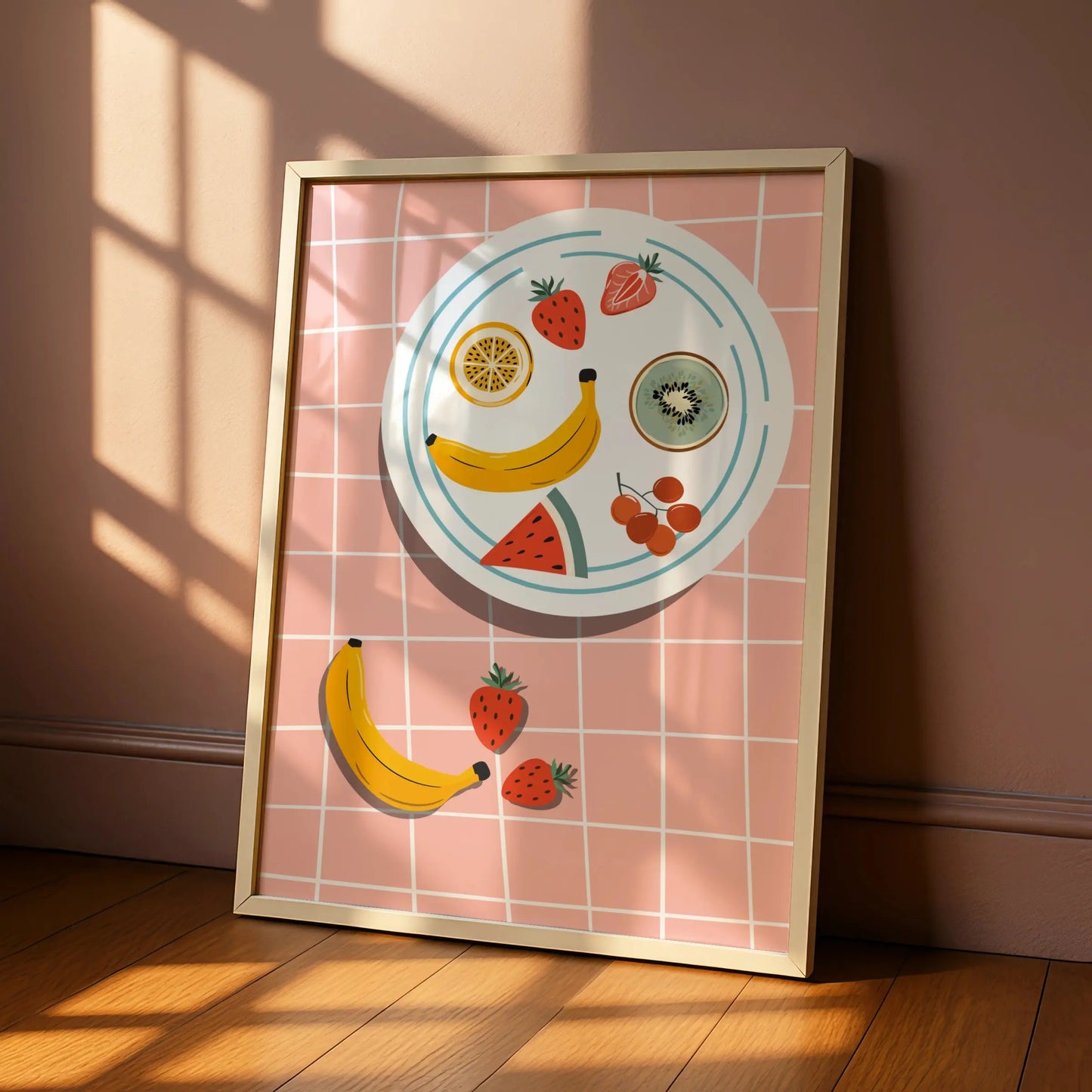 Fruit Bowl Kitchen Art Print, Colourful Food Poster, Retro Kitchen Wall Decor, Fun Dining Room
