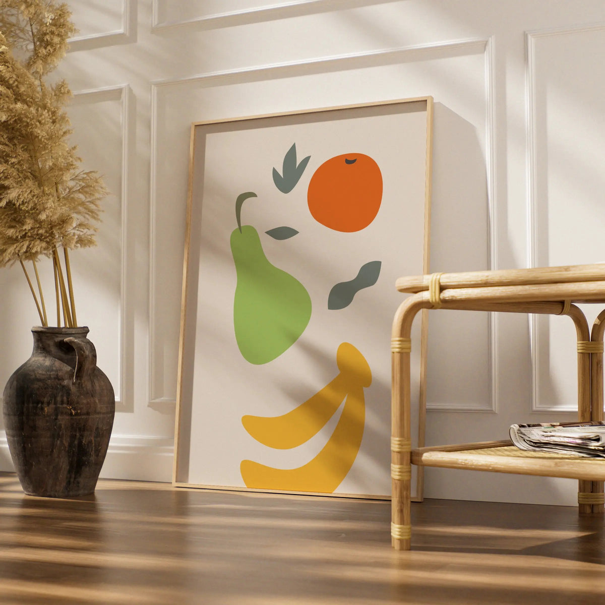 Fruit Kitchen Wall Art, Minimalist Poster, Pear Orange Banana Print, Kitchen Decor