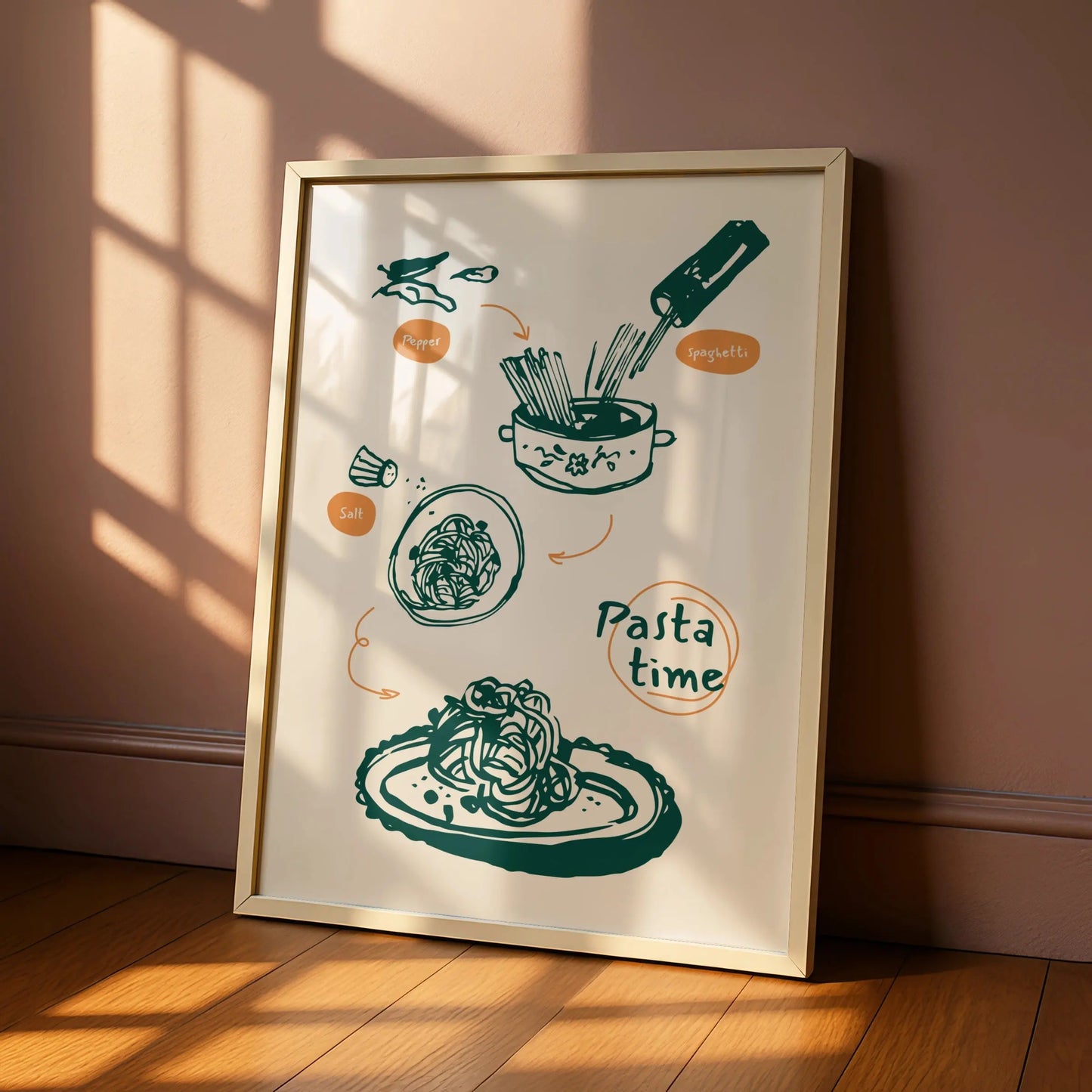 Pasta Time Kitchen Art Print, Spaghetti Cooking Poster, Italian Food Wall Decor, Chef Gift