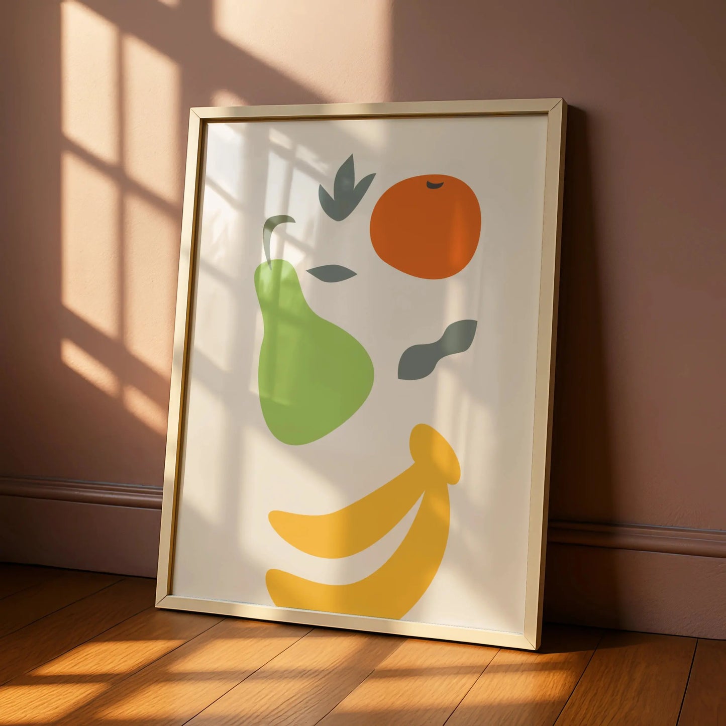 Fruit Kitchen Wall Art, Minimalist Poster, Pear Orange Banana Print, Kitchen Decor