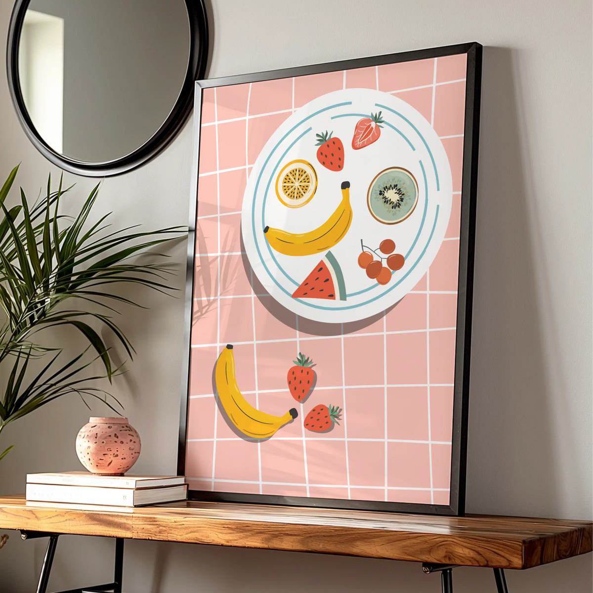 Fruit Bowl Kitchen Art Print, Colourful Food Poster, Retro Kitchen Wall Decor, Fun Dining Room — Digital Download