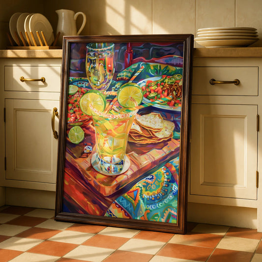 Mexican Food Kitchen Art Print, Colourful Margarita Taco Poster, Bold Bar Wall Decor