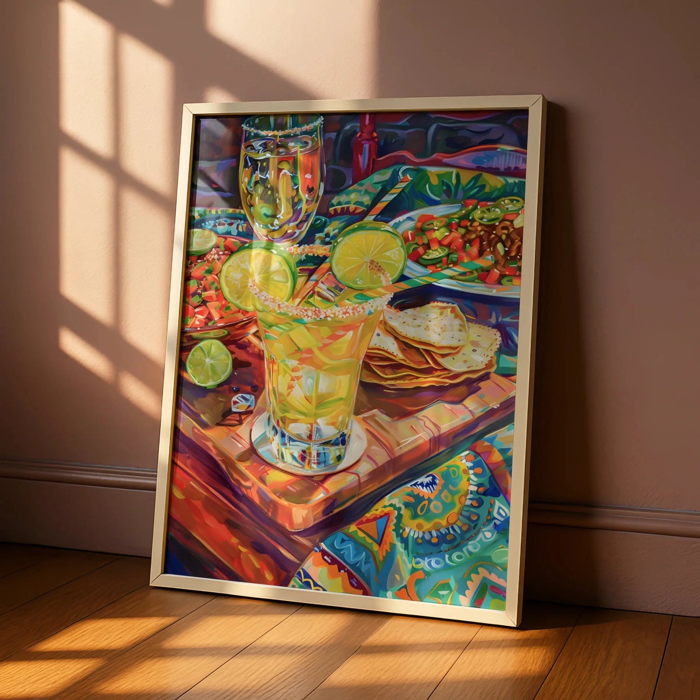 Mexican Food Kitchen Art Print, Colourful Margarita Taco Poster, Bold Bar Wall Decor