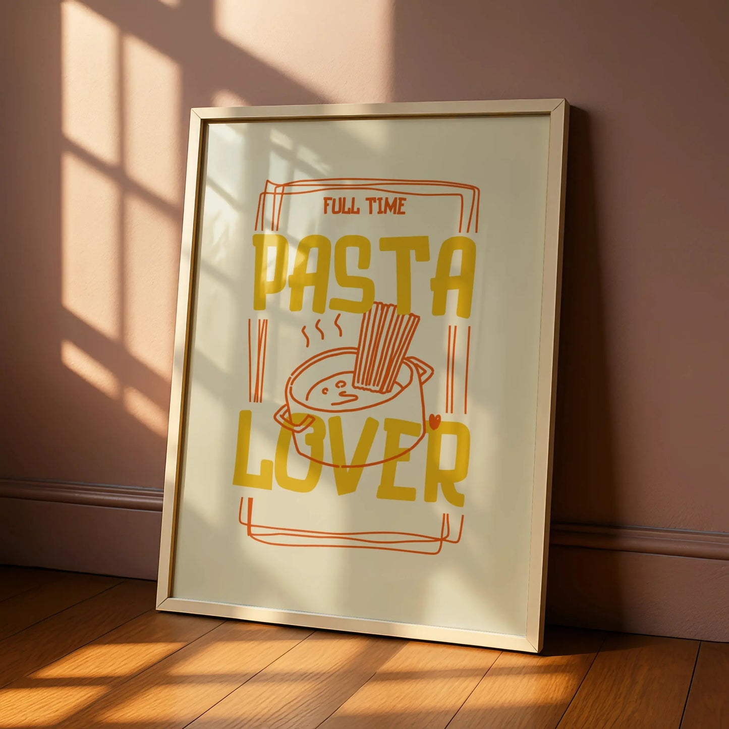 Pasta Lover Kitchen Wall Art Print, Funny Food Poster, Mustard Yellow Kitchen Decor