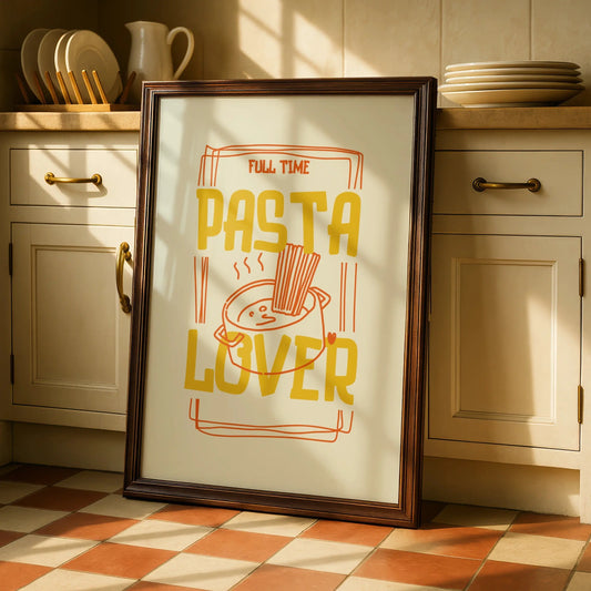 Pasta Lover Kitchen Wall Art Print, Funny Food Poster, Mustard Yellow Kitchen Decor