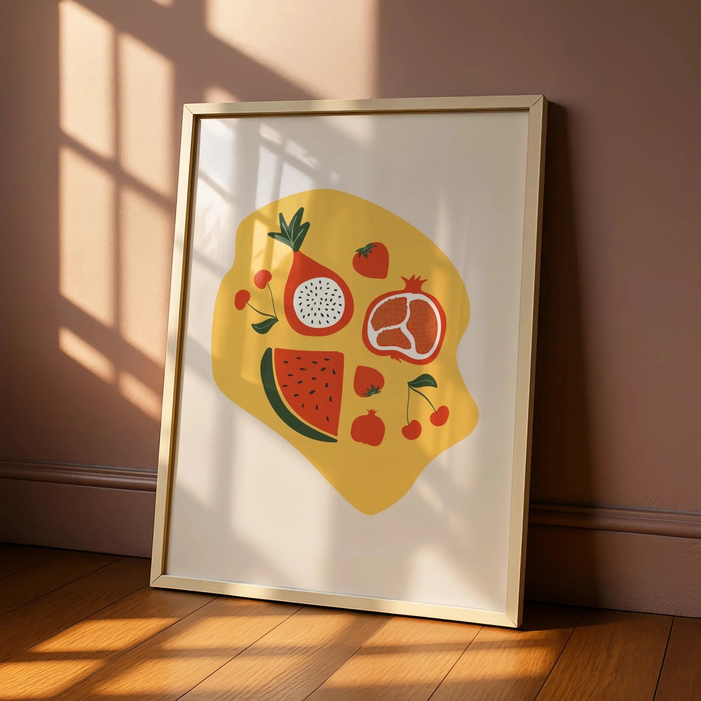 Fruit Kitchen Wall Art Print, Colourful Food Poster, Watermelon Pomegranate Cherry, Boho