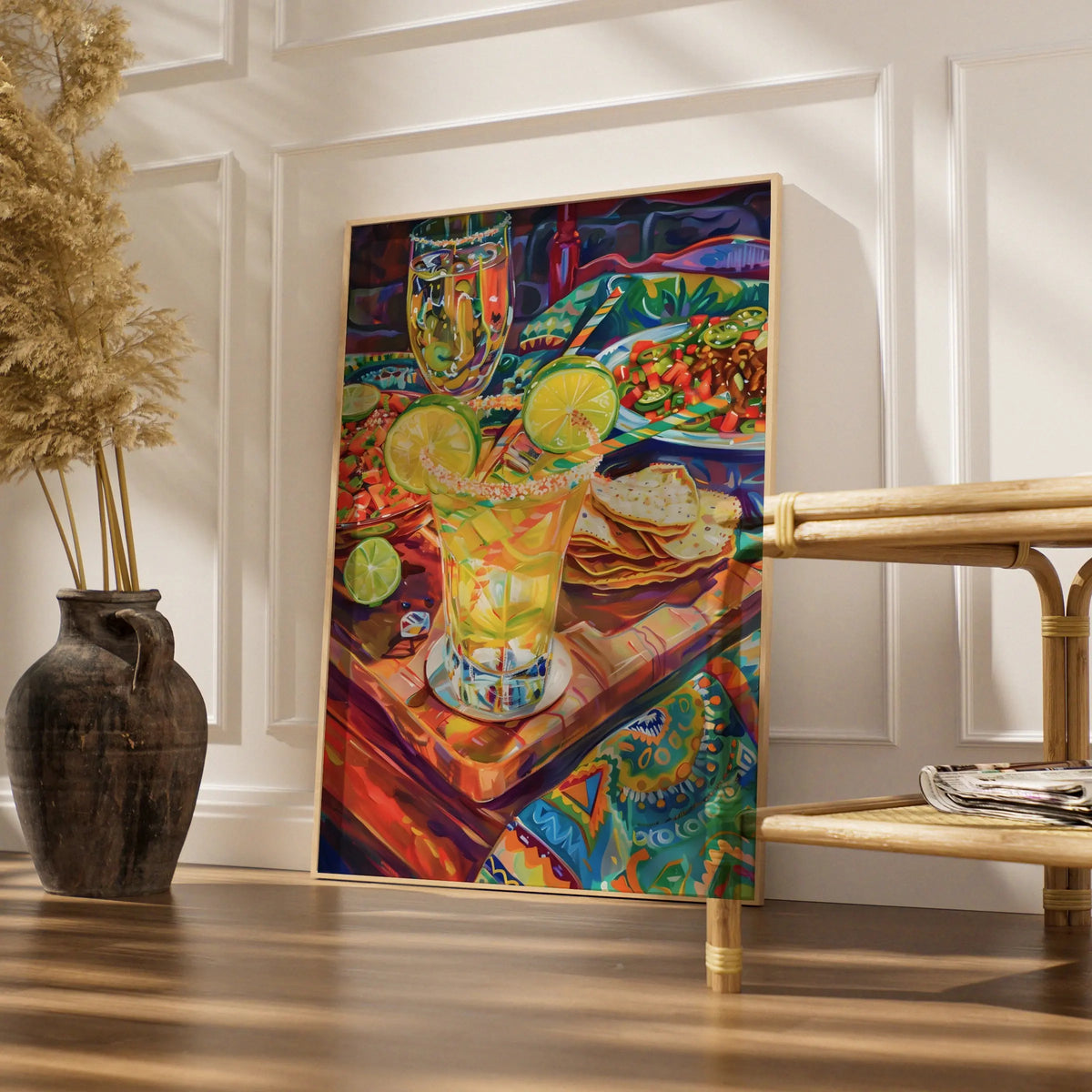Mexican Food Kitchen Art Print, Colourful Margarita Taco Poster, Bold Bar Wall Decor
