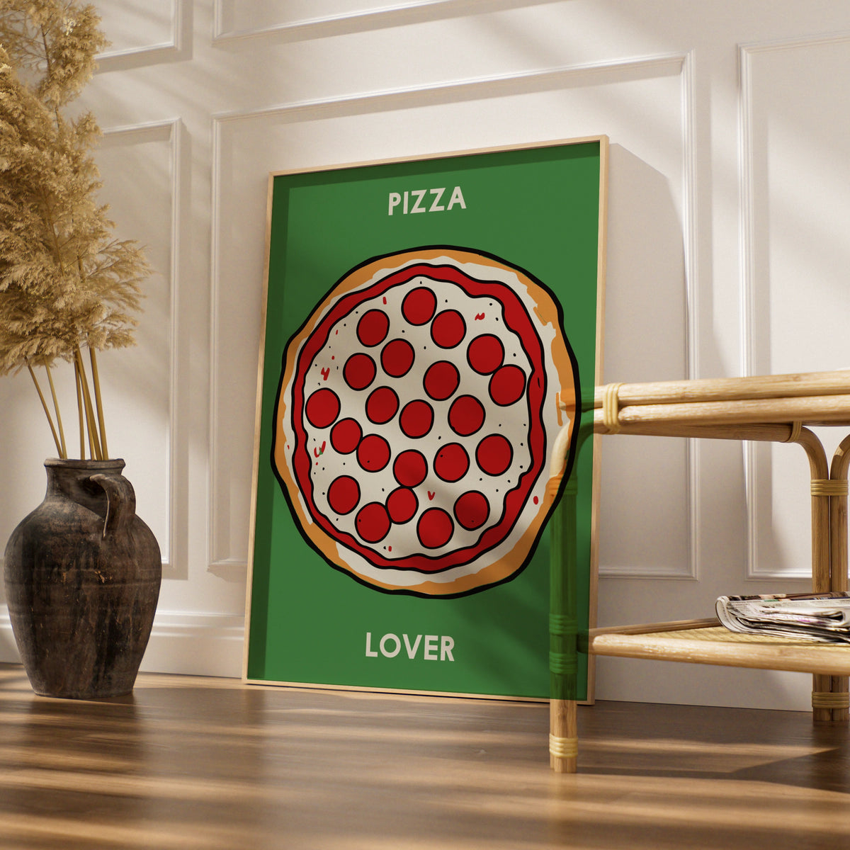 Pizza Lover Kitchen Wall Art, Pepperoni Pizza Poster, Fun Food Print, Green Kitchen Decor