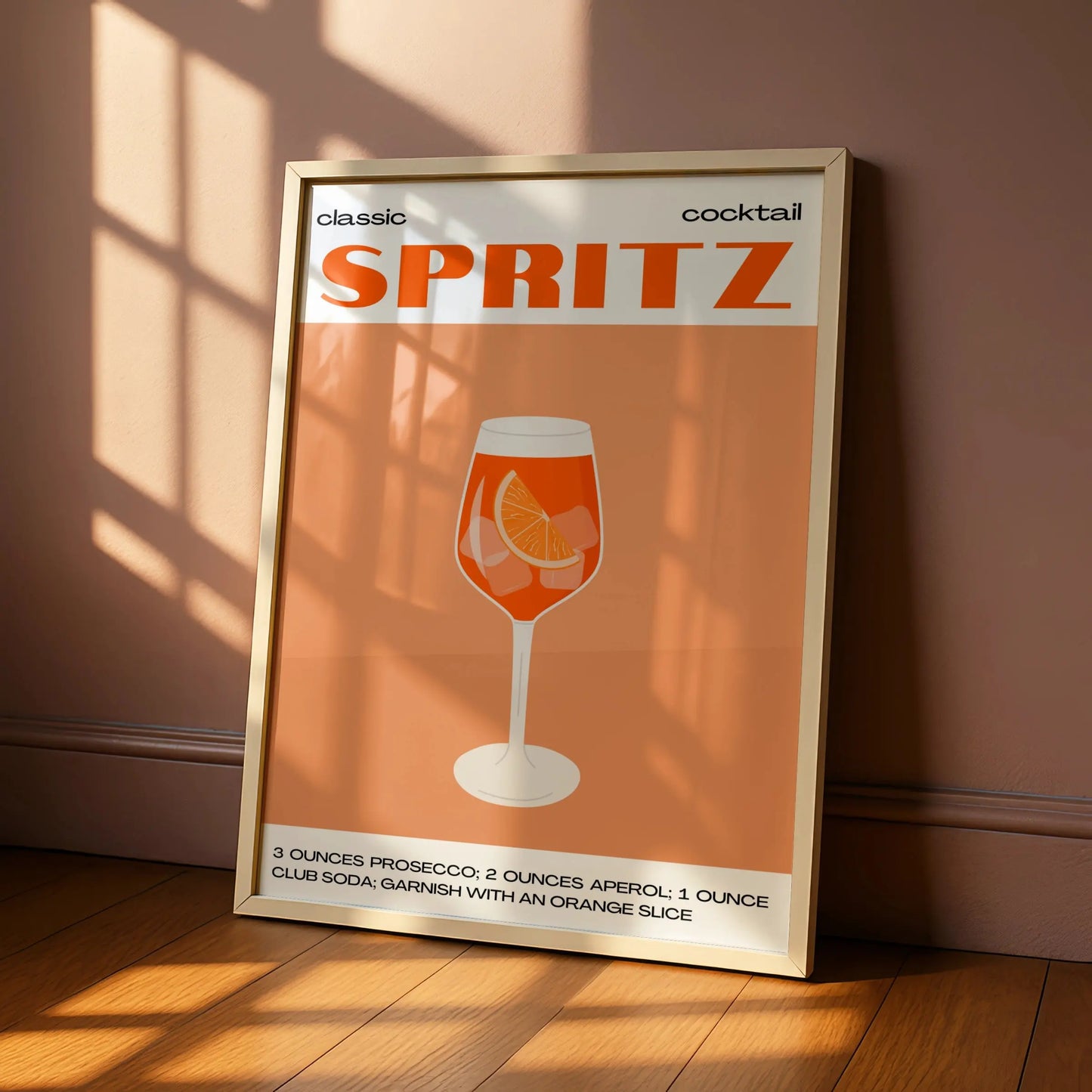 Aperol Spritz Cocktail Kitchen Print, Bar Cart Wall Art, Orange Drink Poster