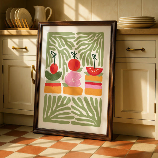 Kitchen Food Art Print, Canape Poster, Colourful Snack Wall Art, Fun Dining Room Decor