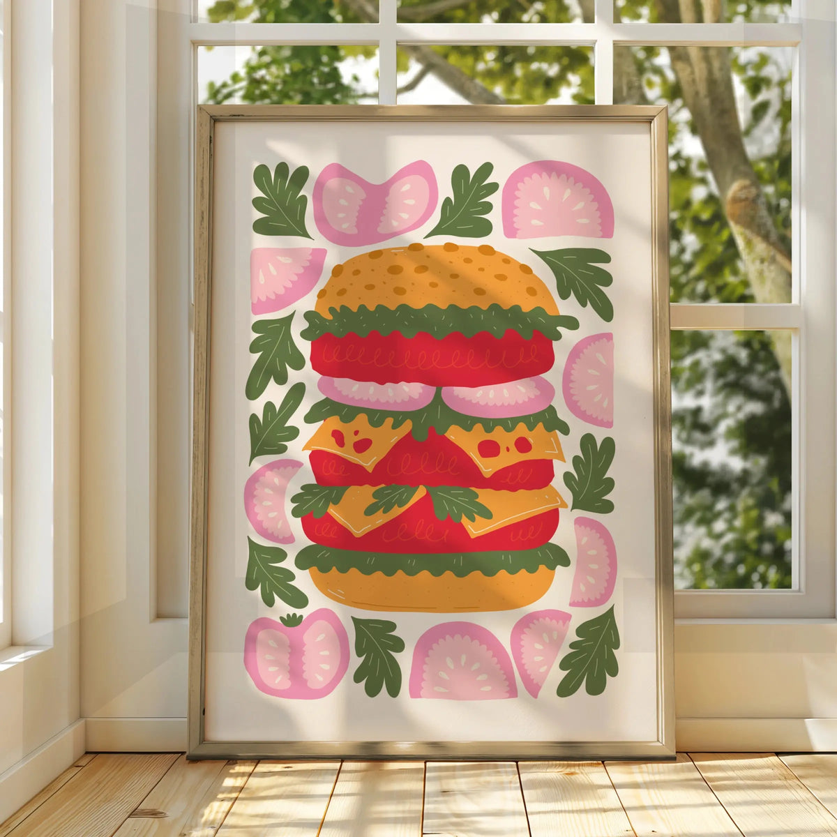 Burger Kitchen Wall Art Print, Colourful Food Poster, Retro Illustration, Restaurant Decor
