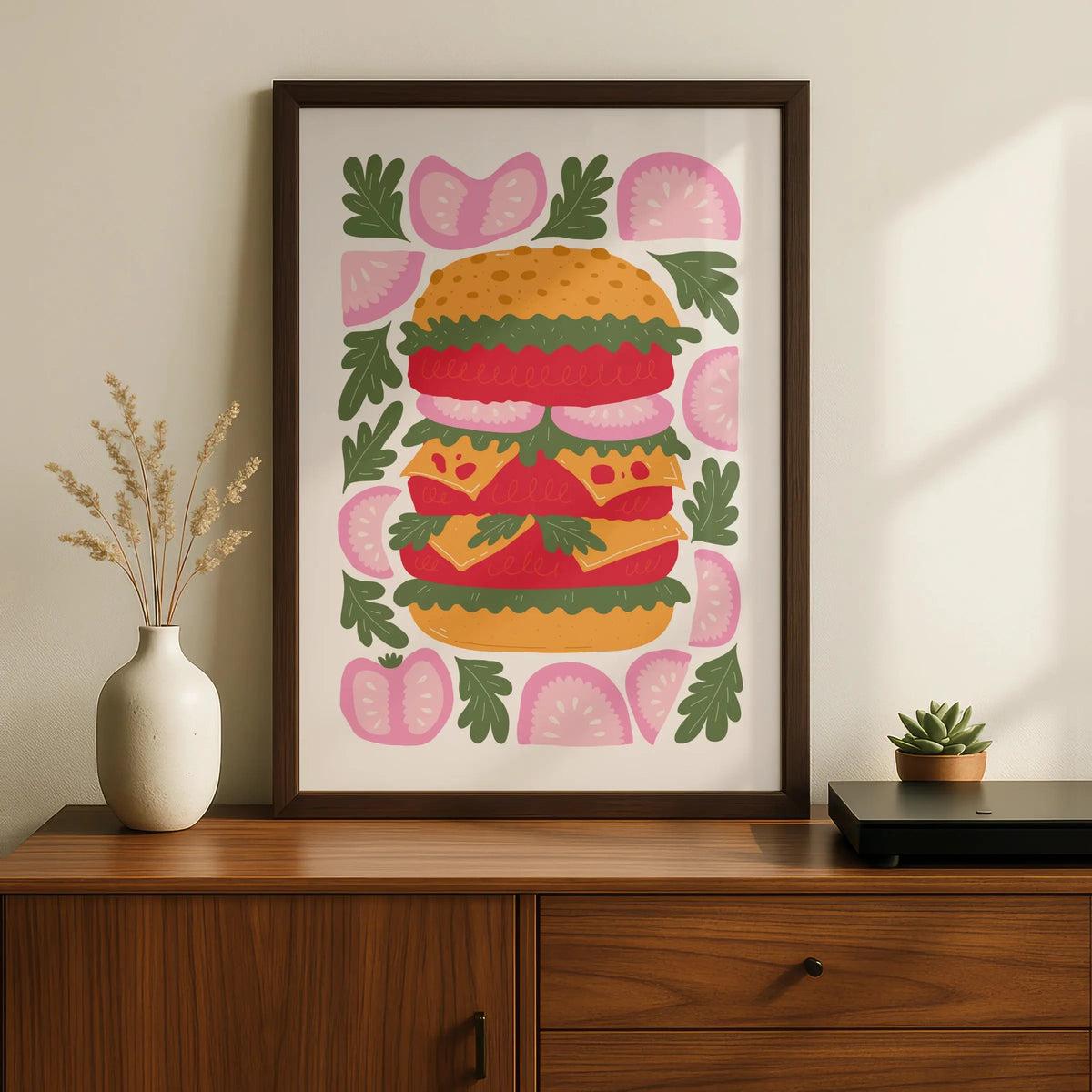 Burger Kitchen Wall Art Print, Colourful Food Poster, Retro Illustration, Restaurant Decor