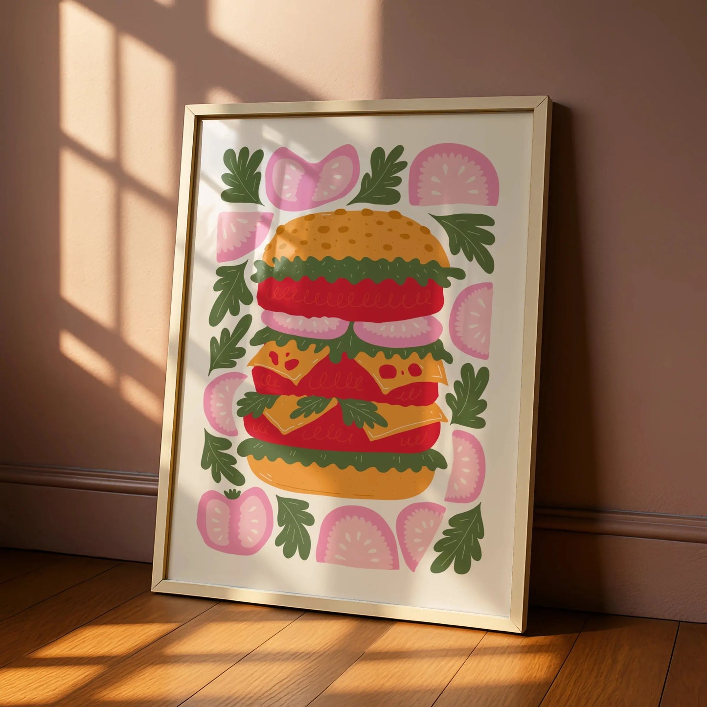 Burger Kitchen Wall Art Print, Colourful Food Poster, Retro Illustration, Restaurant Decor