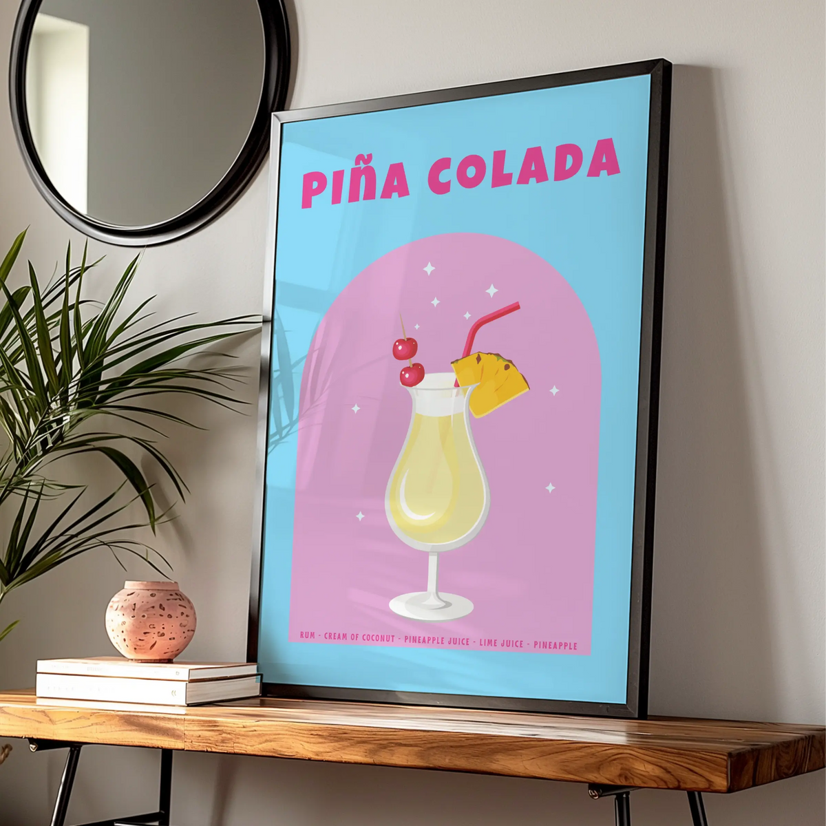Pina Colada Cocktail Kitchen Print, Bar Cart Wall Art, Tropical Drink Poster — Digital Download