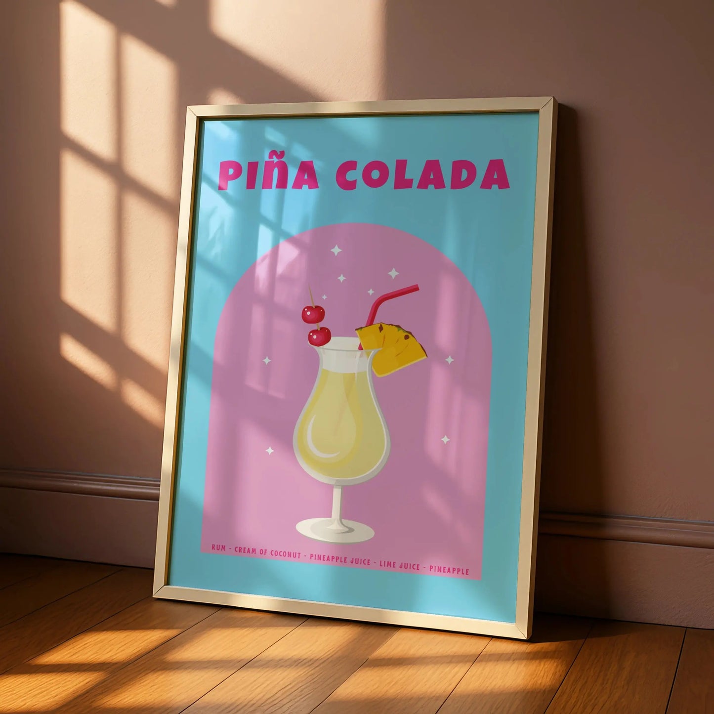 Pina Colada Cocktail Kitchen Print, Bar Cart Wall Art, Tropical Drink Poster