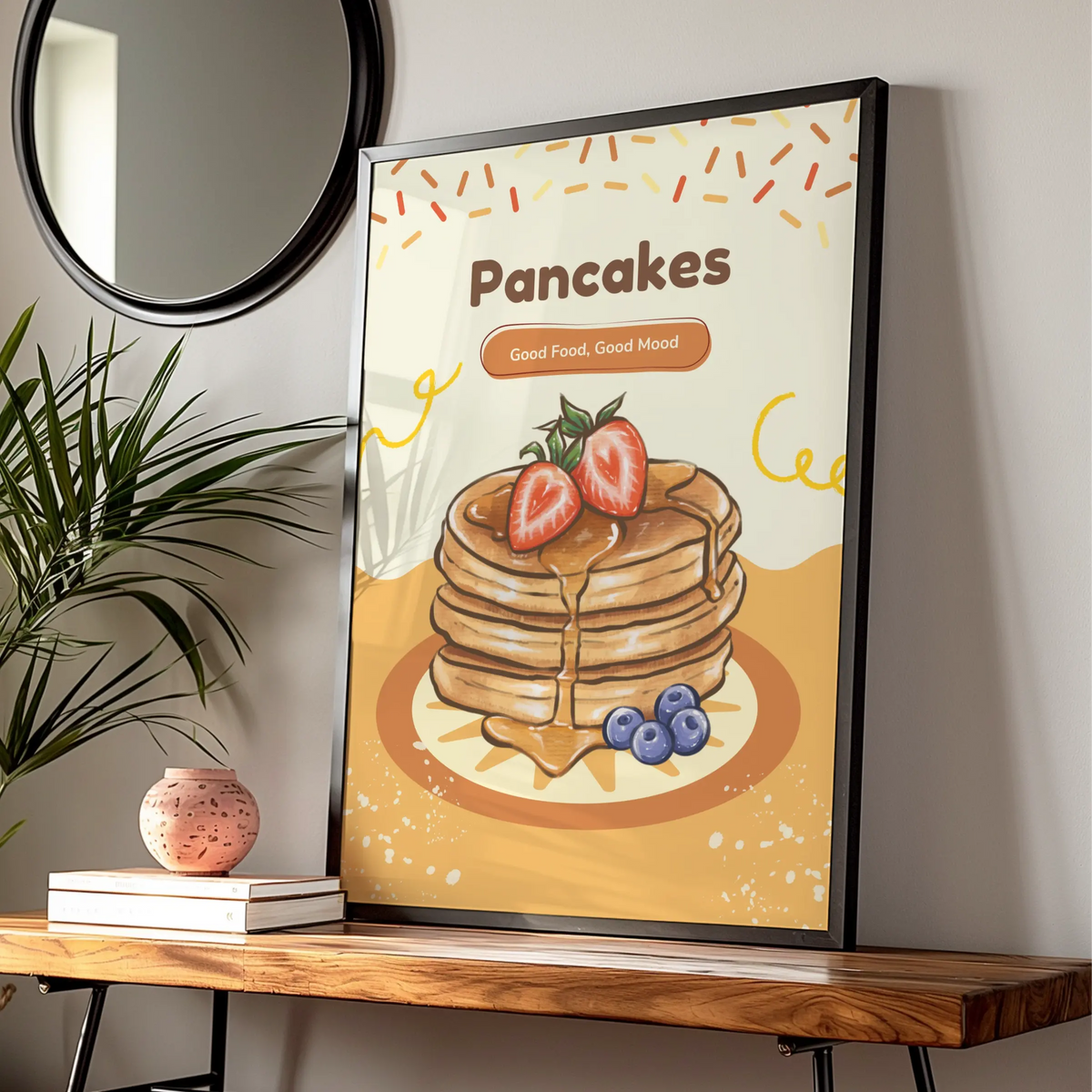 Pancakes Kitchen Wall Art, Food Poster, Breakfast Print, Cafe Decor, Retro — Digital Download