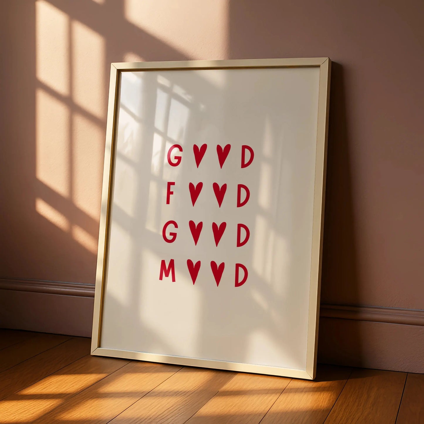 Good Food Good Mood Kitchen Print, Red Heart Typography Poster, Dining Room Wall Art