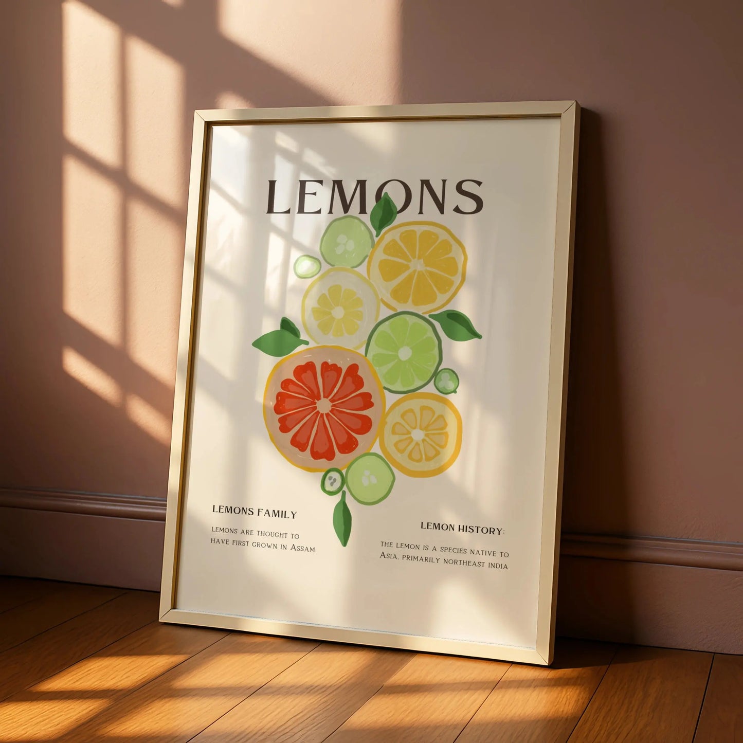 Lemon Citrus Kitchen Print, Fruit Wall Art, Colourful Food Poster, Kitchen Decor