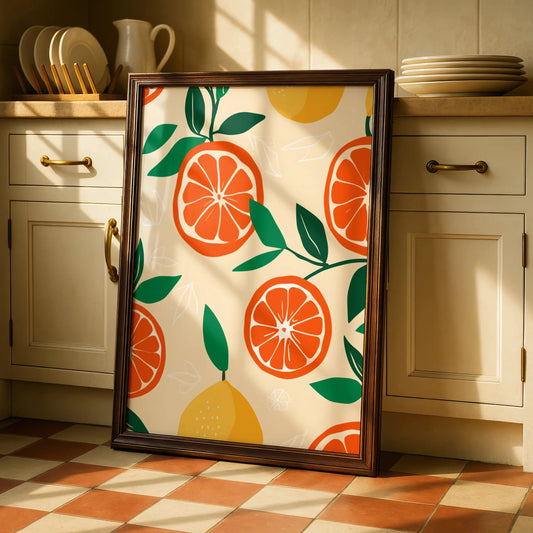 Citrus Kitchen Wall Art, Orange Lemon Print, Fruit Poster, Colourful Kitchen Decor