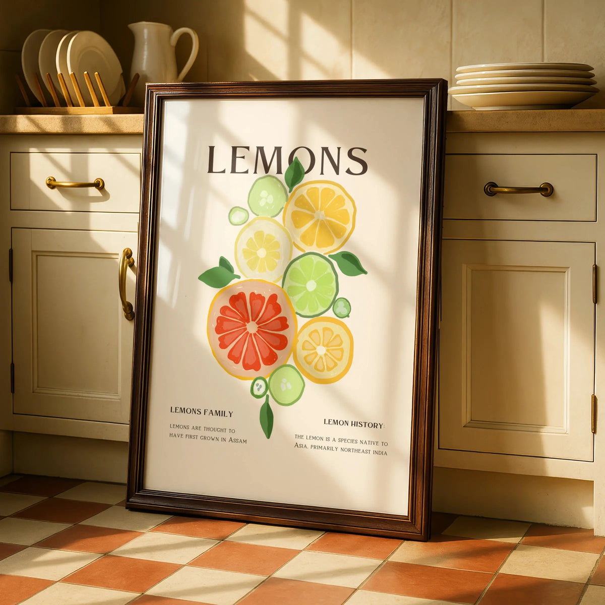Lemon Citrus Kitchen Print, Fruit Wall Art, Colourful Food Poster, Kitchen Decor