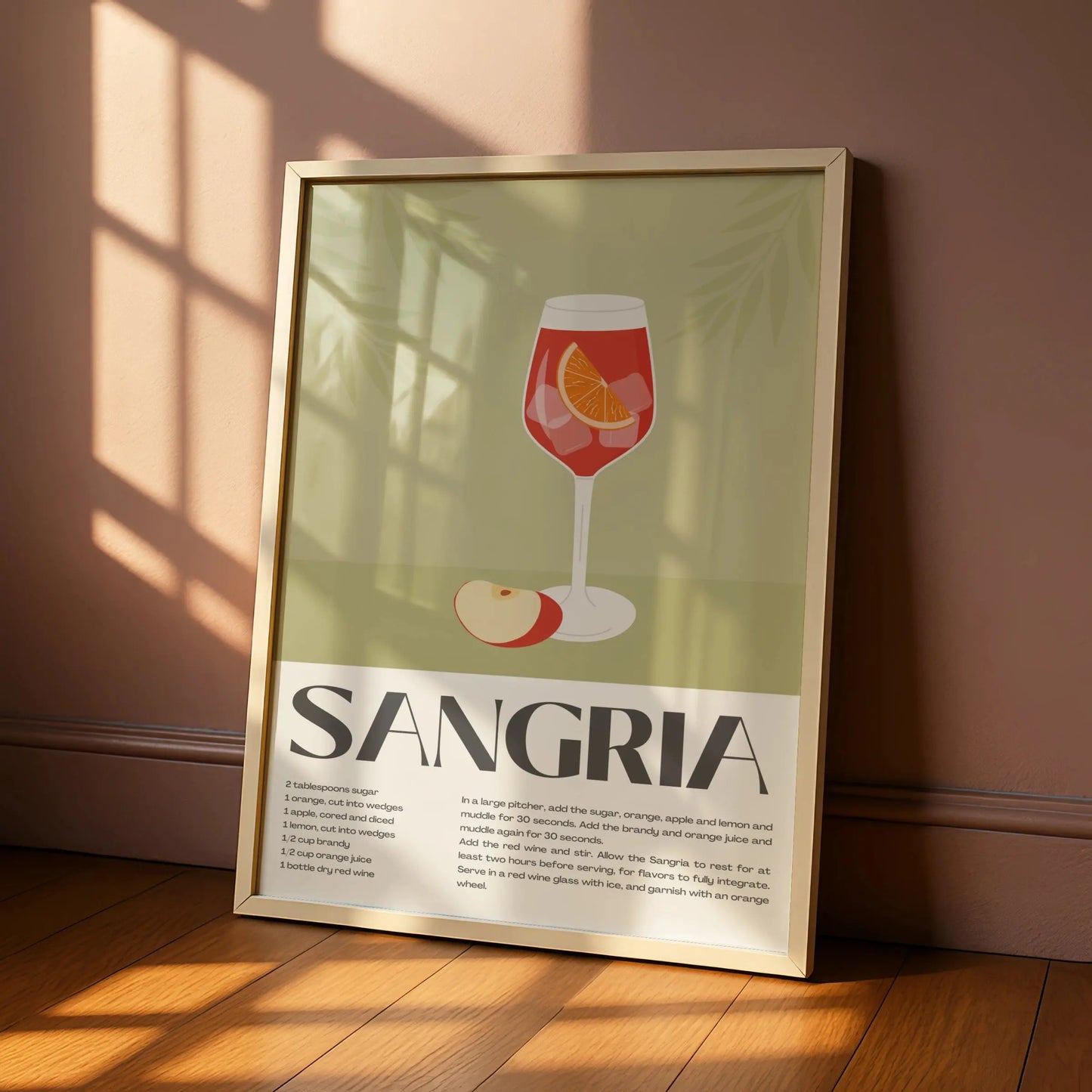 Sangria Recipe Kitchen Print, Cocktail Wall Art, Bar Cart Poster, Drink Decor