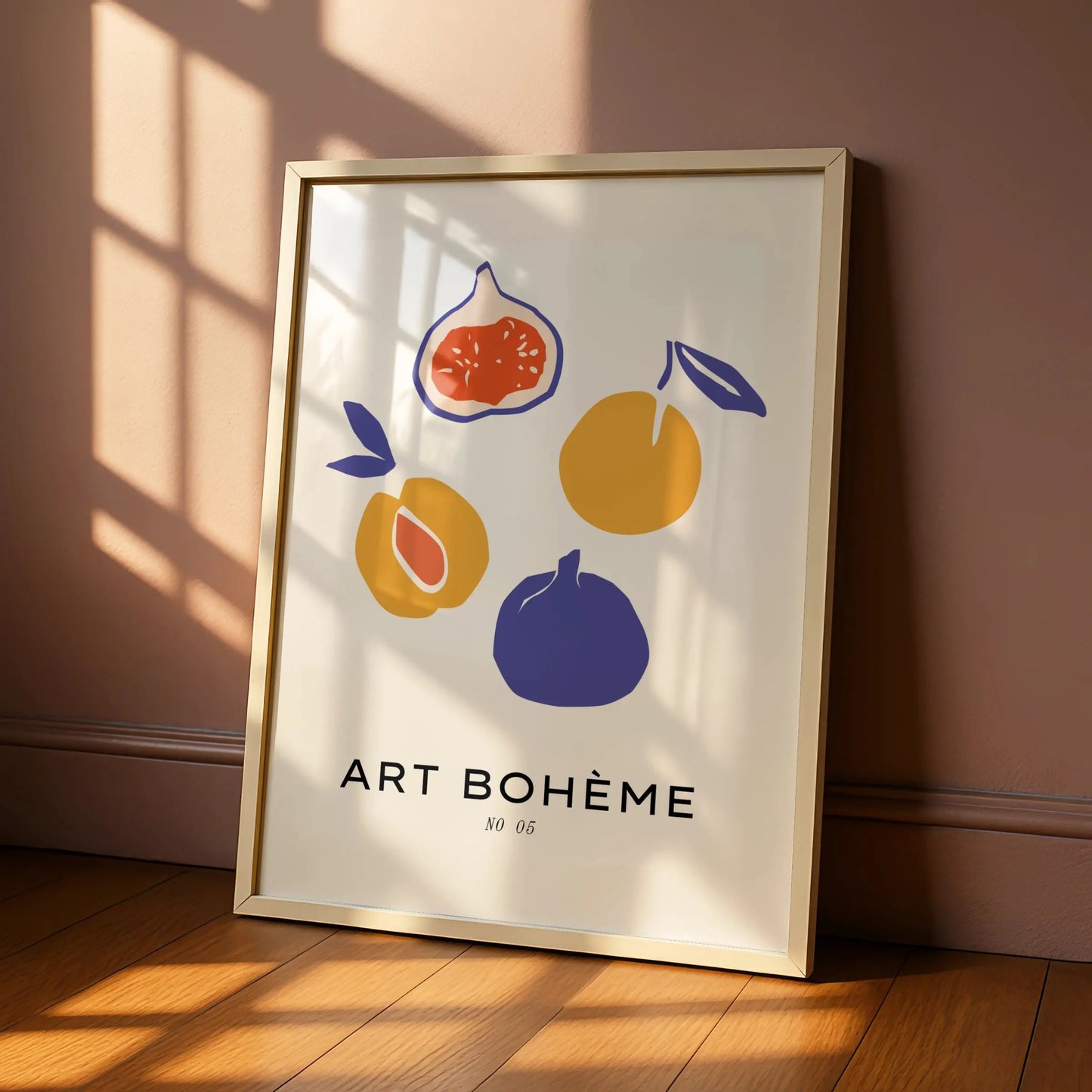Kitchen Fruit Wall Art, Art Boheme Fig Poster, Boho Kitchen Print, Colourful Retro Fruit Decor