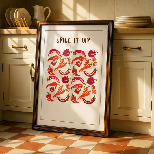 Spice It Up Chilli Pepper Kitchen Print, Red Pepper Wall Art, Food Poster