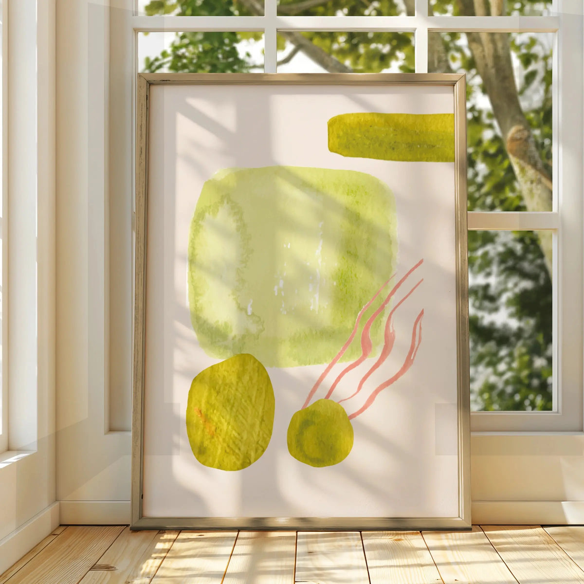Kitchen Abstract Wall Art, Olive Green Pink Watercolour Print, Modern Kitchen Poster