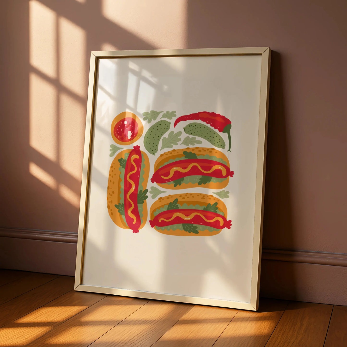 Hot Dog Kitchen Wall Art, Food Poster Print, Colourful Retro Kitchen Decor, Fun Foodie Gift