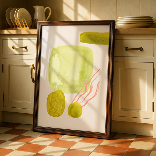 Kitchen Abstract Wall Art, Olive Green Pink Watercolour Print, Modern Kitchen Poster