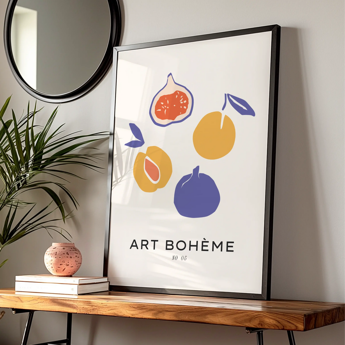 Kitchen Fruit Wall Art, Art Boheme Fig Poster, Boho Kitchen Print, Colourful Retro Fruit Decor — Digital Download