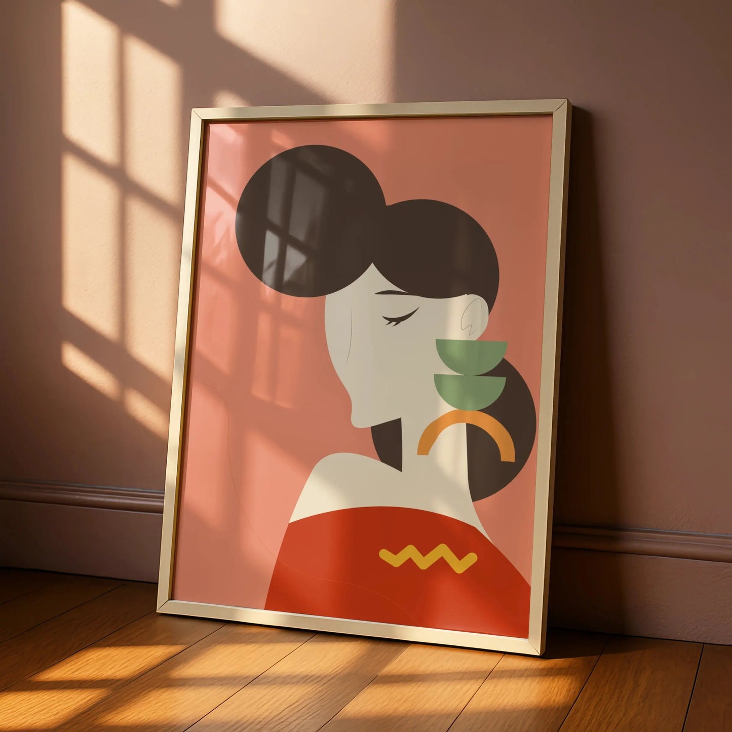 Kitchen Art Print, Retro Woman With Tea Cups Poster, Mid Century Modern Wall Art