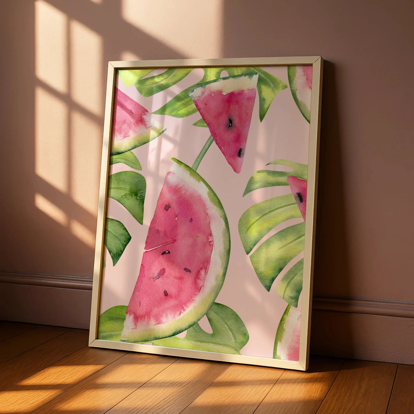 Watercolour Watermelon Kitchen Print, Tropical Fruit Wall Art, Pink Green Poster